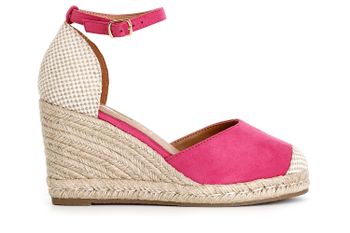 sandalias de tela y cuña de esparto hot pink