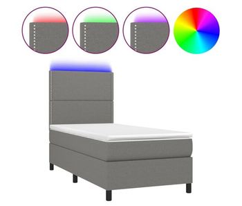 Cama box spring colchón y luces led tela gris oscuro 100x200 cm liso con clavos