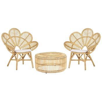 Conjunto De Balcón Ratán Beige Natural 1 Mesa 2 Sillas Cojines Florentine/limni