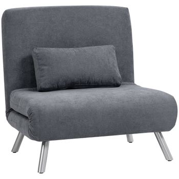 HOMCOM Sillón tapizado con función de cama diseño 2 en 1 sillón cama cama de invitados tela de terciopelo con cojín Gris oscuro   Aosom España