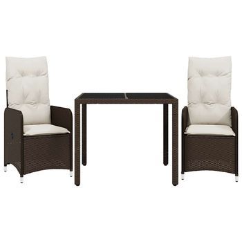Mesita Y Sillas Jardín 3 Piezas | Mueble De Jardín Y Cojines Ratán Sintético Marrón