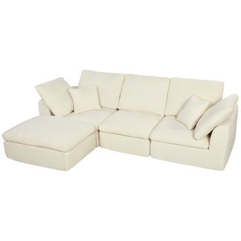 HOMCOM Sofá esquinero modular con otomana móvil, sofá de chenilla tipo nube en L, asiento amplio, blanco crema