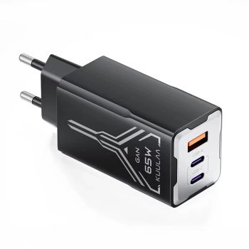 [GaN Tech] KUULAA KL-CD64 Cargador USB PD de 65W 3 puertos USB-A+2USB-C Cargador de pared rápido Adaptador EU Enchufe En