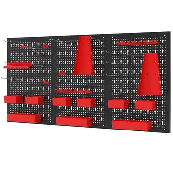 Costway Organizador de Pared con Panel Perforado Estantería de Piezas con 9 Contenedores Soportes para Martillos Portaherramientas Negro y Rojo