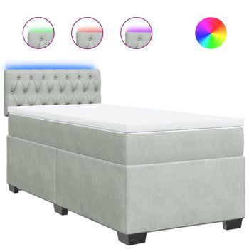 Cama Individual | Cama De Adulto | Cama Box Spring Con Colchón Terciopelo Gris Claro 80x200 Cm