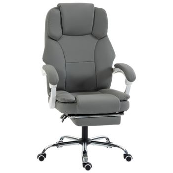 HOMCOM Silla de Oficina Ergonómica Reclinable de Cuero Sintético Apto para Mascotas con Altura Ajustable Gris   Aosom España