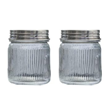 Juego de 2 tarros de cristal y latón plateado