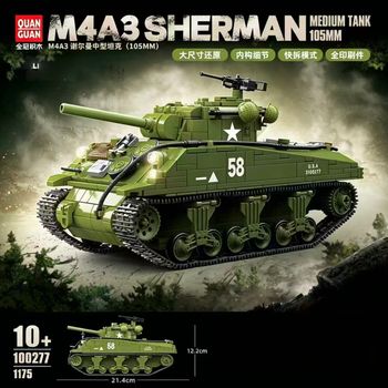 Quan Guan 100277 M4A3 Sherman - Bloques de Construcción de Tanque Mediano, 1175 Piezas, Ladrillos de Ensamblaje DIY, Juguete Coleccionable