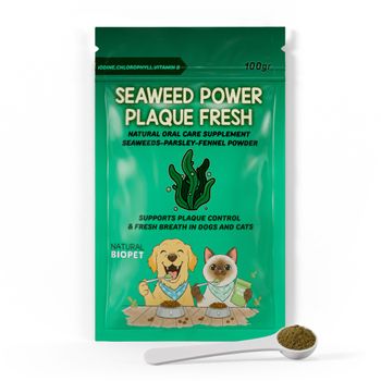 Polvos Reducción de Sarro y Mal Aliento (100g) | Perros y Gatos | Alga Ascophyllum Nodosum | 100% Naturales-Sin aditivos-Sin Químicos  | Limpiador de Sarro y Placa | NATURALBIOPET