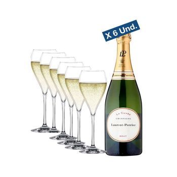 Pack 6 Botellas Laurent-perrier La Cuvee + 6 Copas  Francia Champagne 450 Cl. 12.0º