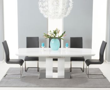 Richmond 180cm White High Gloss Extending Dining Table with 4 Malaga Chairs
