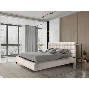 Cama Millio – Crema – 160x200 Cm – Tela De Chenilla Rizada – Somier Incluido – Confort De Hotel 5 Estrellas