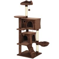 pawhut arbol rascador para gatos 140 cm con plataformas cama 2 cuevas hamaca escalera postes de sisal marron
