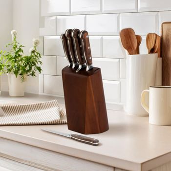 Bloque de 5 cuchillos de cocina mango de madera de pakka