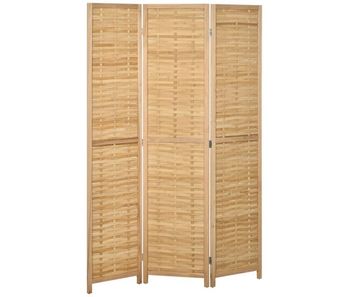 Homcom biombo de 3 paneles divisor de habitación plegable 120x1,8x170 cm separador de ambientes con patrón de tejido de bambú estilo rústico para oficina dormitorio salón natural