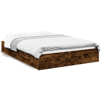 Cama Con Cajones Madera De Ingeniería Roble Ahumado 160x200 Cm Vidaxl