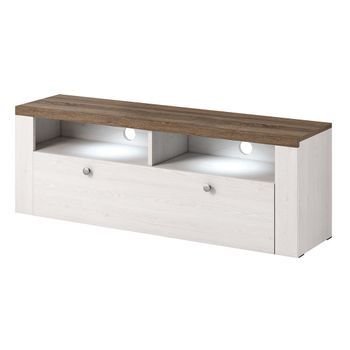 Mueble De Tv 140cm Colección Santiago. Color Blanco Efecto Madera Y Roble. 1 Puerta.