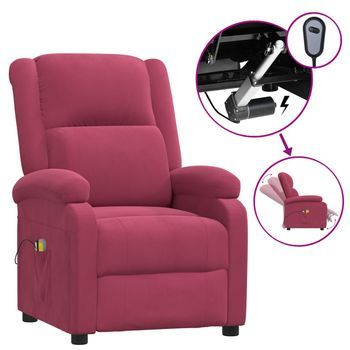 Sillón De Masaje Eléctrico Terciopelo Rojo Tinto Vidaxl