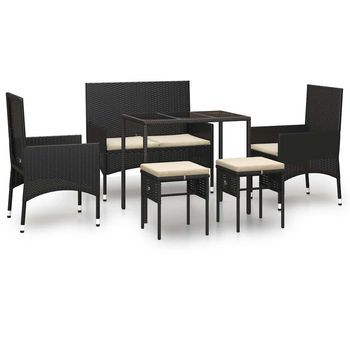 Set Muebles De Jardín 6 Uds Y Cojines Ratán Sintético Negro Cfw979122