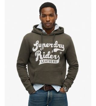 Superdry para hombre. M2014354A Sudadera con capucha Leathers verde militar (XXL), Negro, Casual, Algodón