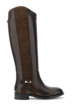 botas altas de piel con panel lateral de ante dark brown 36