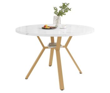 Mesa de comedor fija redonda 100 cm de mdf,blanco+dorado