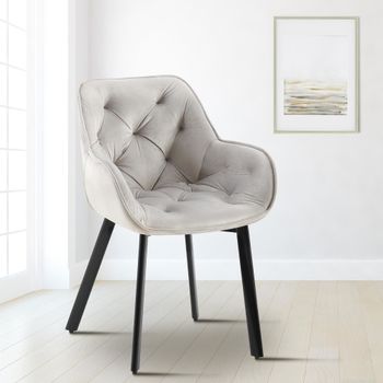 Silla de comedor con reposapiés en terciopelo gris