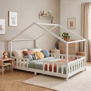 Cama Para Niños Treviolo Forma De Casa Pino 120x200 Cm Blanco [en.casa]
