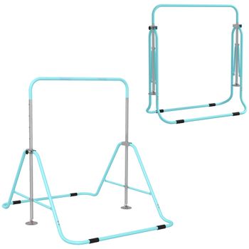 HOMCOM Barra de Gimnasia Artística Plegable Altura Ajustable Equipo de Gimnasia para Entrenamiento en Casa Azul Celeste