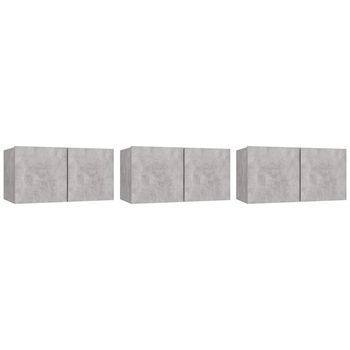 3 Uds Muebles Tv | Mueble De Salón | Armario Tv Colgantes Gris Hormigón 60x30x30 Cm