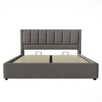 cama tapizada 160x200 cm - cama doble con soporte oculto para bebidas y estacion de carga - gris