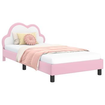 Cama Individual | Cama Para Adulto | Estructura De Cama Con Cabecera Rosa 80 X 200 Cm Pu
