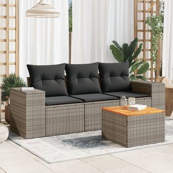Conjunto De Sofás De Jardín 4 Uds | Mueble Jardin Mesa Y Sillas Y Cojines Ratán Sintético Gris Cfw371019