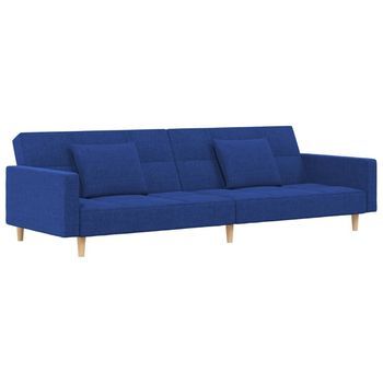 Sofá Cama De 2 Plazas Con Dos Almohadas Tela Azul Vidaxl
