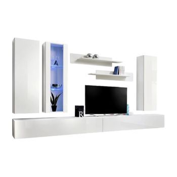 Mueble Para Tv Fly E4 De Diseño, Color Blanco Brillante. Mueble Colgante Moderno Y De Moda Para Tu Sala.
