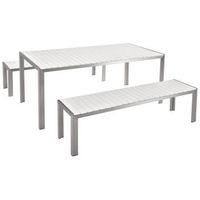 conjunto de comedor 6 plazas de metal blanco plateado cepillado 2 bancos nardo