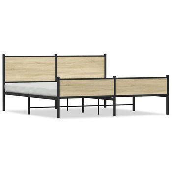 Cama De Matrimonio | Cama De Adulto | Estructura De Cama Sin Colchón Metal Roble Sonoma 183x213 Cm