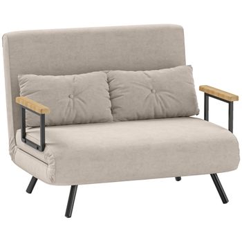 HOMCOM Sofá Cama 3 en 1 en Tela de Terciopelo con Respaldo Ajustable y 2 Cojines 102x73x81 cm Blanco Crema   Aosom España