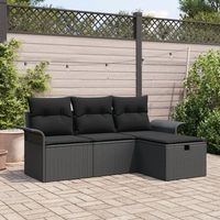 conjunto de sofa de jardin de 4 piezas con cojines negro poliratan v0554 unico  negro