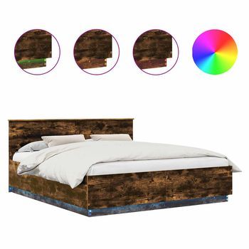 Estructura De Cama Con Tiras Led Roble Ahumado 200 X 200 Cm Vidaxl