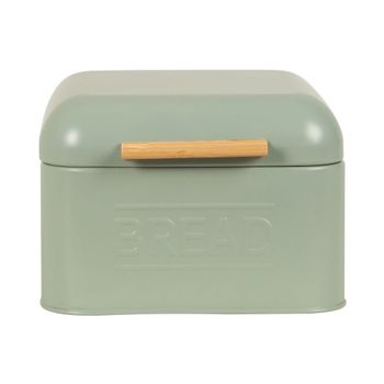 Panera de acero verde con asa de bambú
