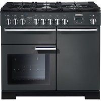 rangemaster professional deluxe 100 dual fuel range cooker - slate  chrome red