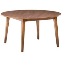 mesa de comedor moderna redonda 140 cm tablero de mdf chapado roble patas de madera de caucho marron oscuro huntly