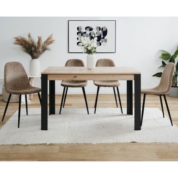 Mesa de comedor extensible de 100 a 150 cm roble artesanal y negro