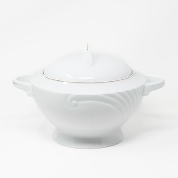 Juego De Soperas De Porcelana Blanca (2 Piezas) Lubeck R, Con Tapa Y Filo De Oro