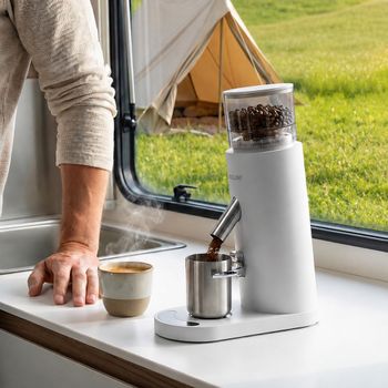 Molinillo de Café Inalámbrico ROUNY, Molinillo Eléctrico Recargable con Ajuste de Molienda, Tolva para 80g de Granos, Taza Dosificadora de 60g