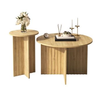 Juego de mesas nido de madera 2 piezas - mesas de centro redondas, diseño escandinavo, funcionales y versátiles - natural