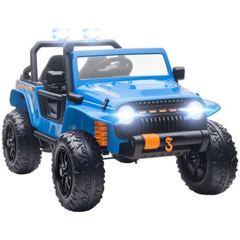 AIYAPLAY Vehículo eléctrico para niños, batería 12V, con asiento para padre e hijo, control remoto, música, bocina, luces LED, 3-8 años, Azul   Aosom España