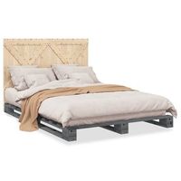 estructura de cama con cabecero madera pino gris 140x200 cm