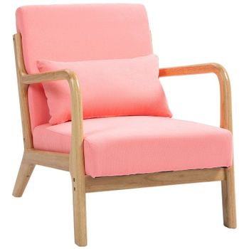 Homcom Butaca Nórdica Con Reposabrazos Cojín Carga 120 Kg 61x78x76 Cm Rosa